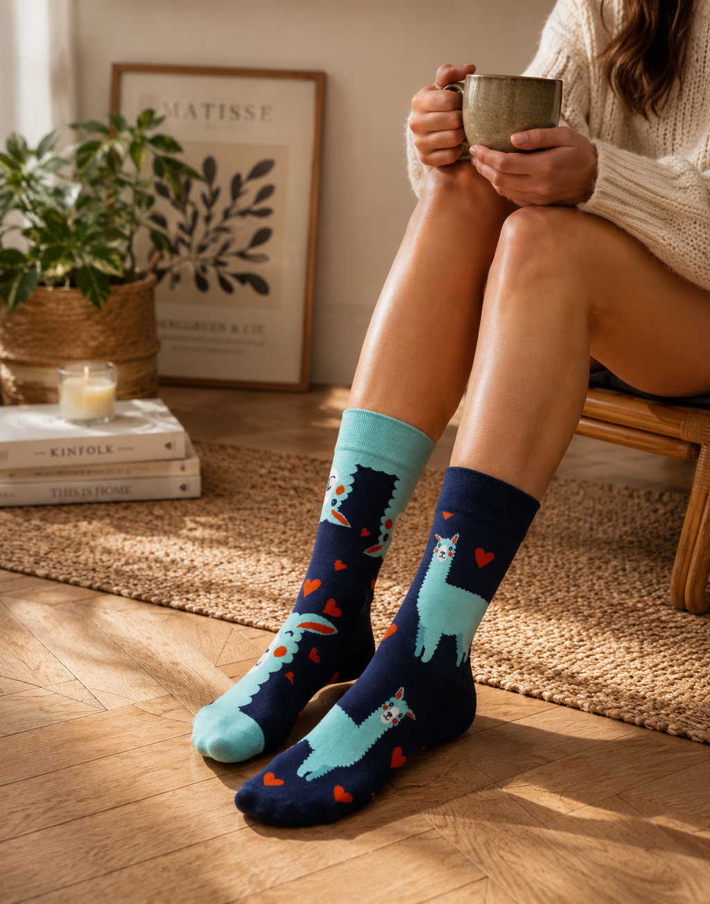 Paire de chaussettes alpaga et coeur dépareillée