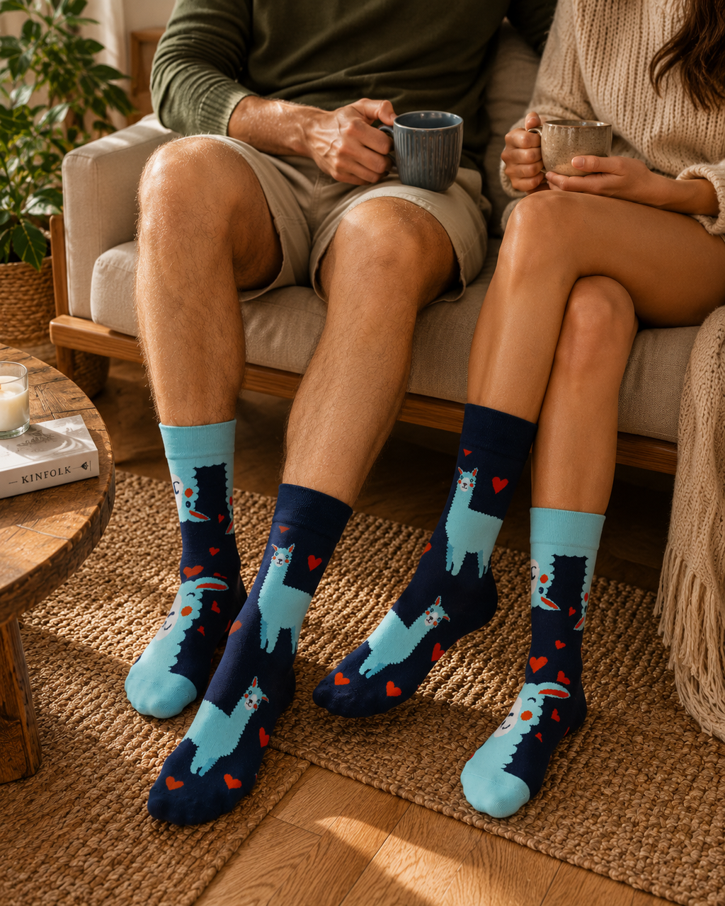 Paire de chaussettes alpaga et coeur dépareillée