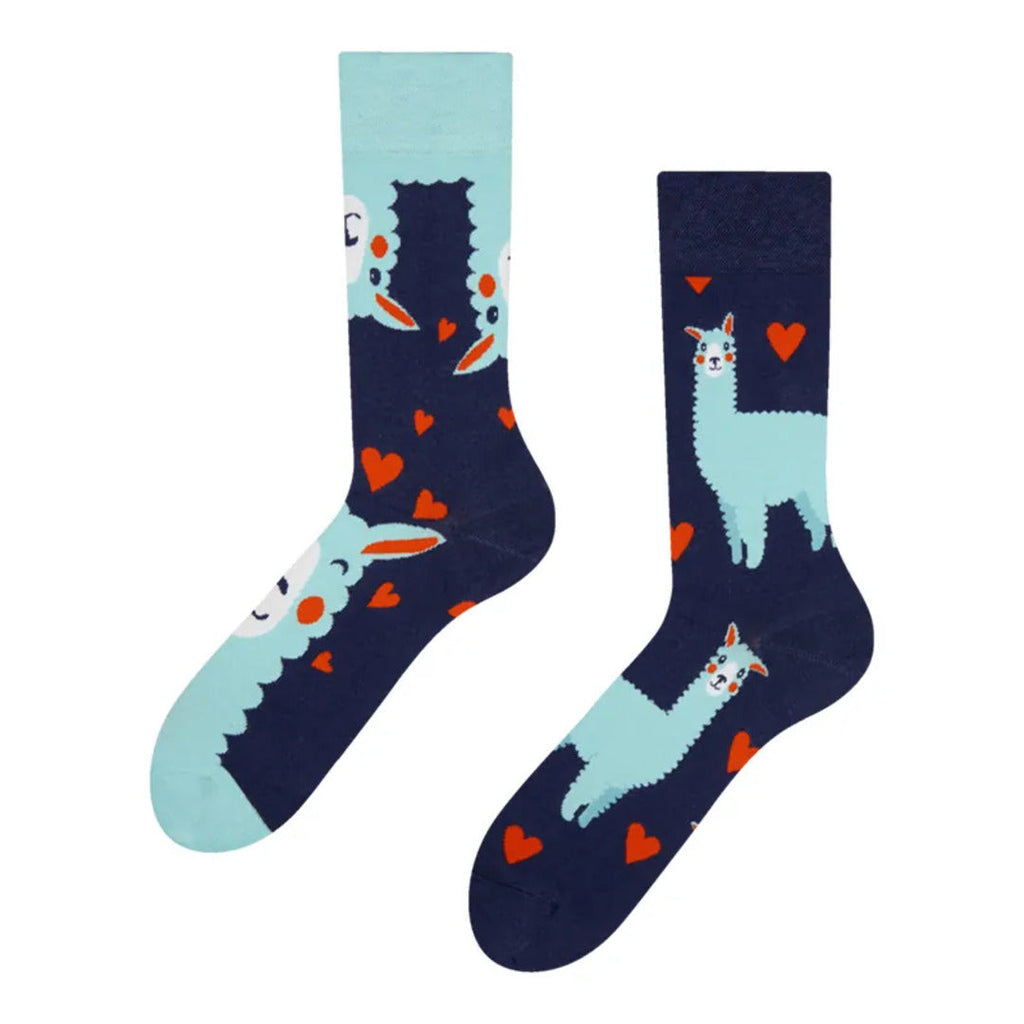 Paire de chaussettes alpaga et coeur dépareillée