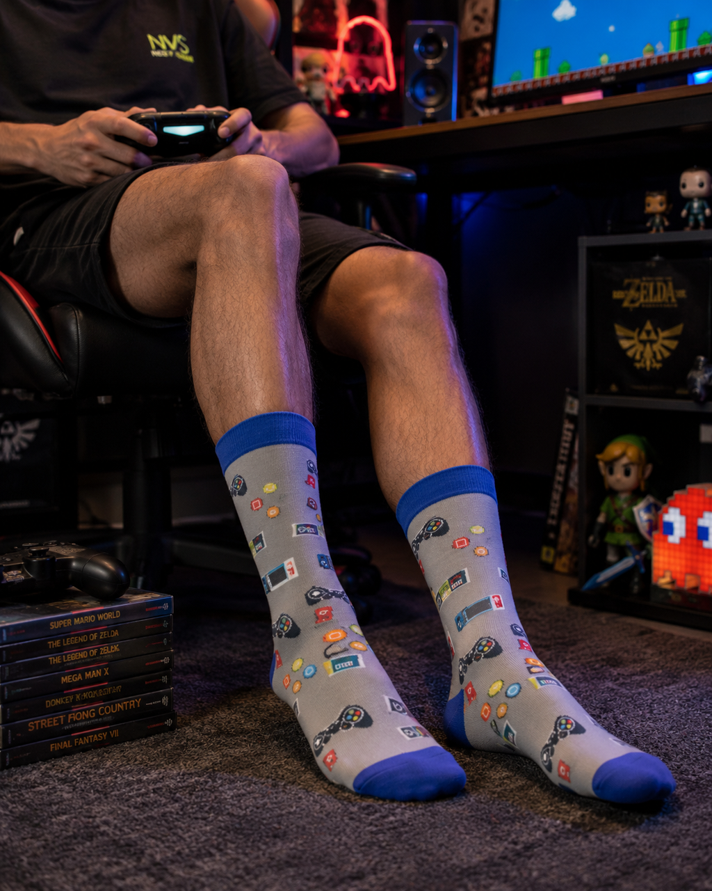 Chaussettes gaming motif manettes de jeu vidéo
