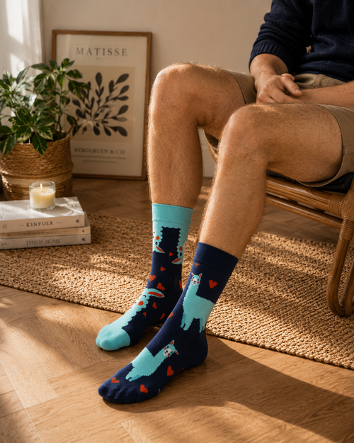 Paire de chaussettes alpaga et coeur dépareillée